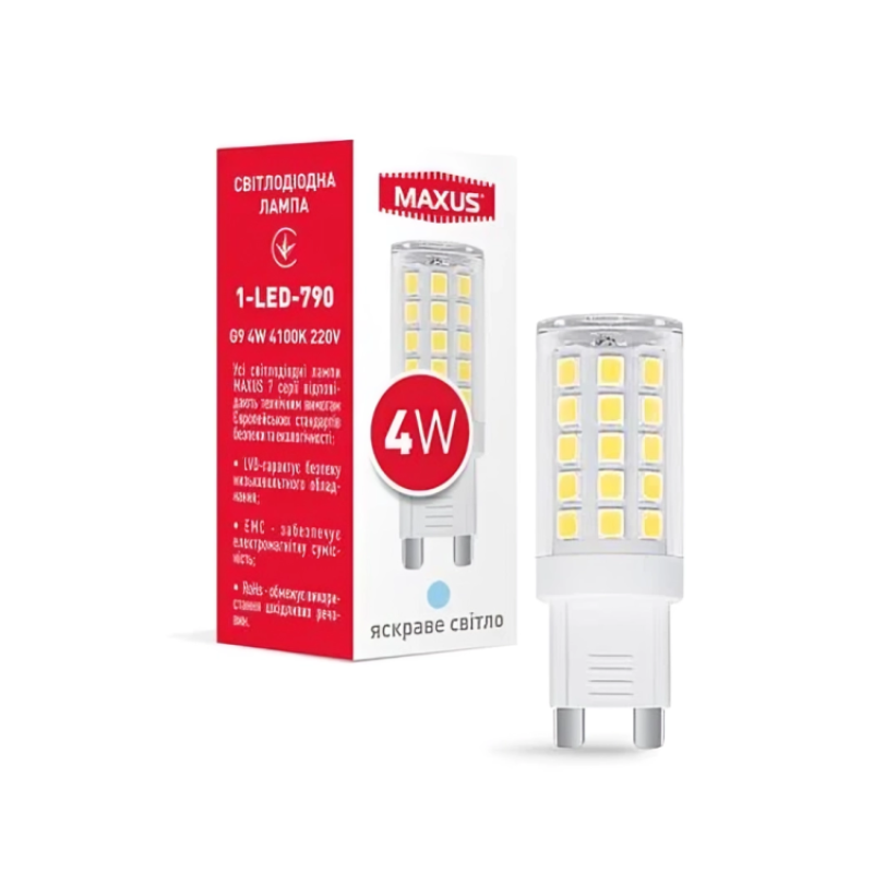 Светодиодная лампа MAXUS 1-LED-790 G9 4W 4100K 220V