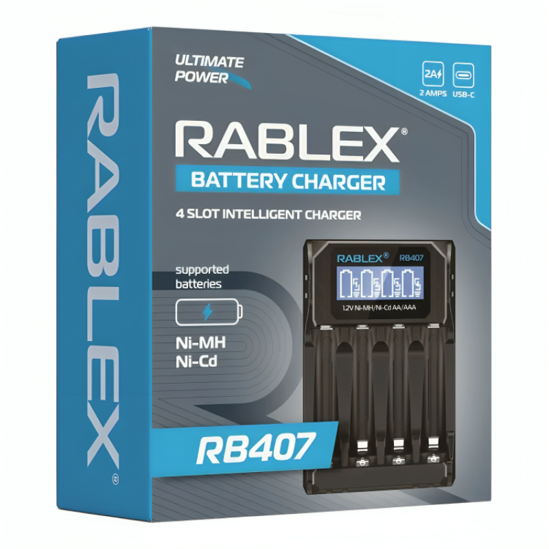 Зарядний пристрій Rablex RB407  універсальний  на 4 пустий + Led-дисплей