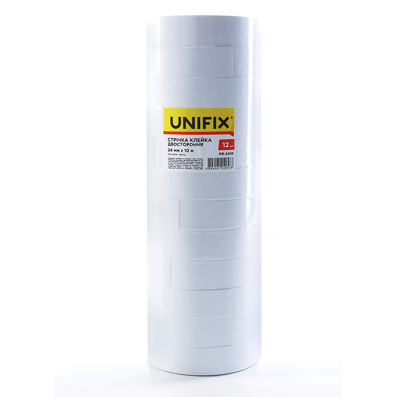 Стрічка клейка двостороння на паперовій основі 24 мм 10 м (туба 12 шт.)  (UNIFIX) (пач - 12шт)	