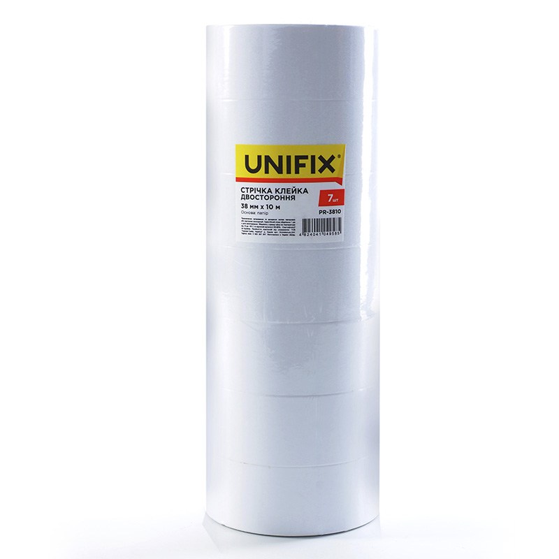 Стрічка клейка двостороння на паперовій основі 38 мм 10 м (туба 7 шт.)  (UNIFIX) (пач - 7шт)