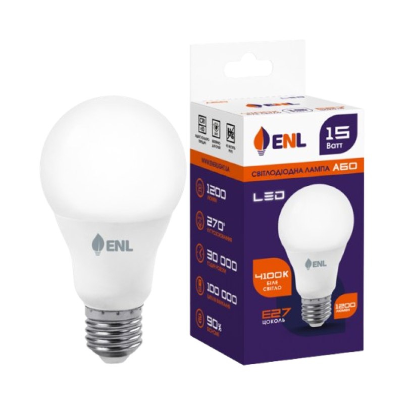 Лампа світлодіодна ENL A60 15Вт 4100К Е27
