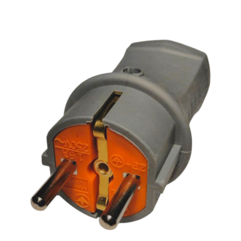 Вилка ERKA 4001-4, 16А, з/к пряма, сіра (каучук)