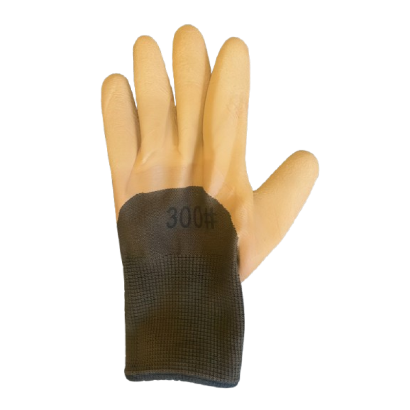 Рукавички синтетичні коричневі зі світло-коричневим  спіненим латексним покриттям 3/4 12/