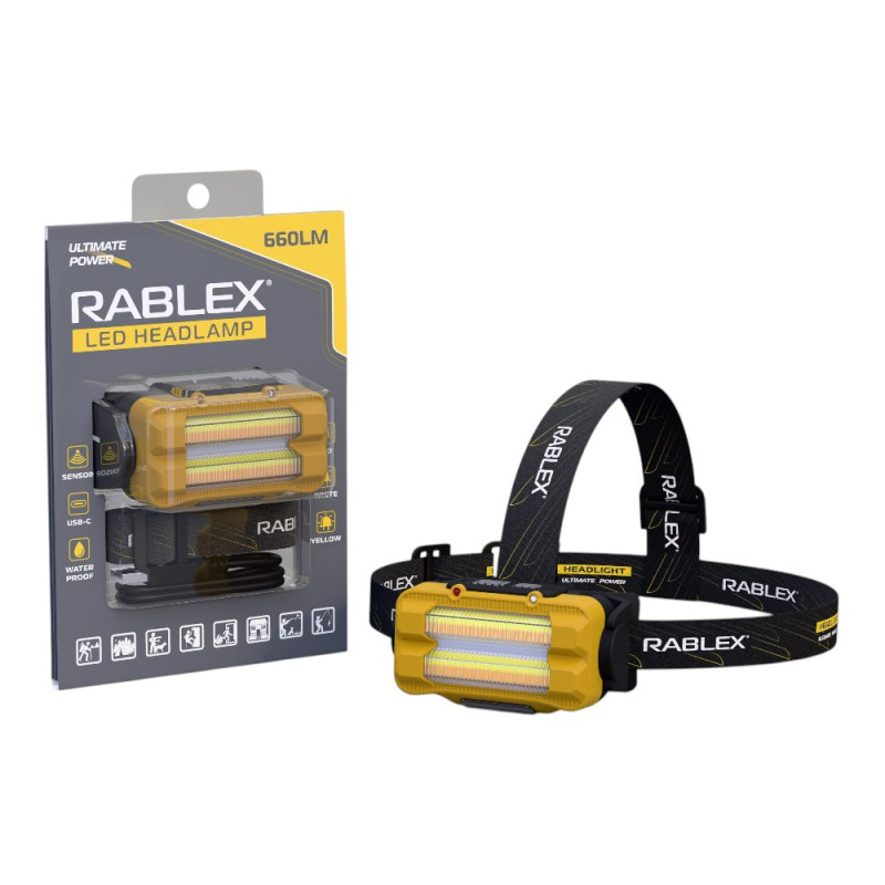 Ліхтарик Rablex RB-981 на голову SENSOR, T6 LED+COB led, Yellow,whiite,RED light, 18650,TYPE-C