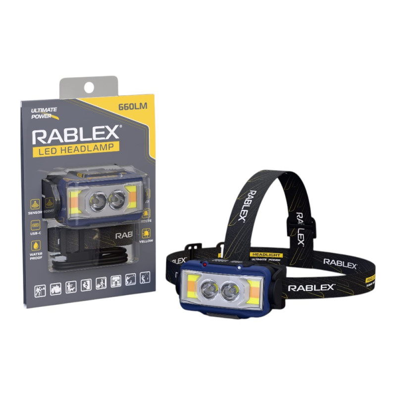 Ліхтарик Rablex RB-980 на голову SENSOR, T6 LED+COB led, Yellow,whiite,RED light, 18650,TYPE-C