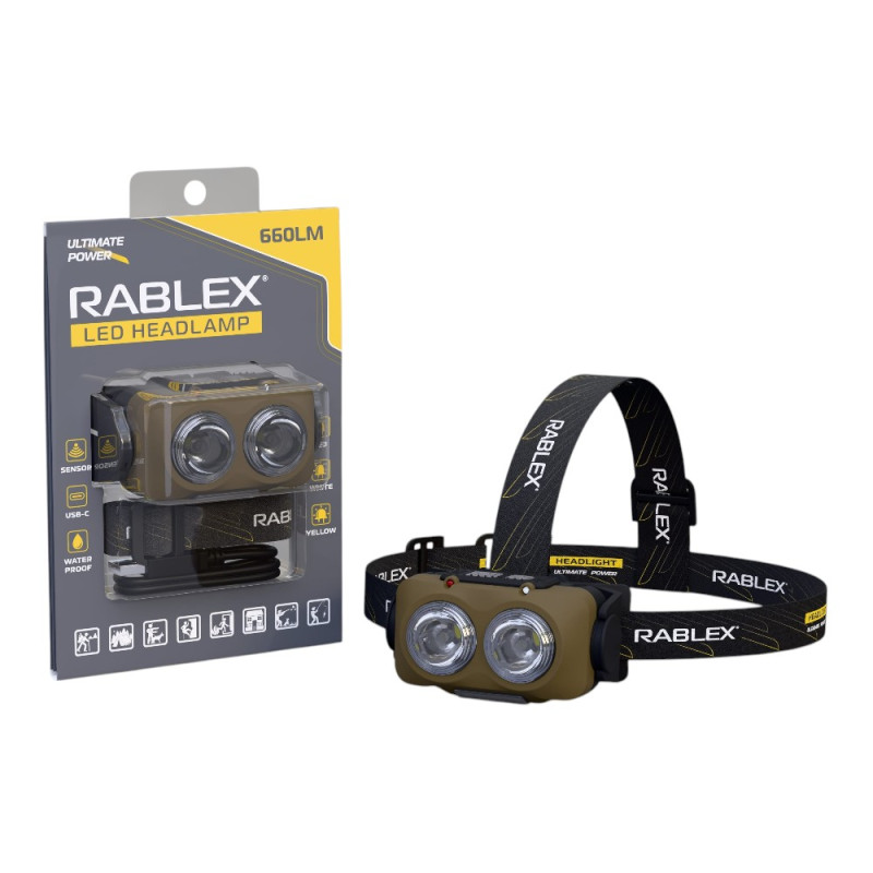 Ліхтарик Rablex RB-976 на голову SENSOR, T6 LED+COB led, Yellow,whiite,RED light, 18650,TYPE-C
