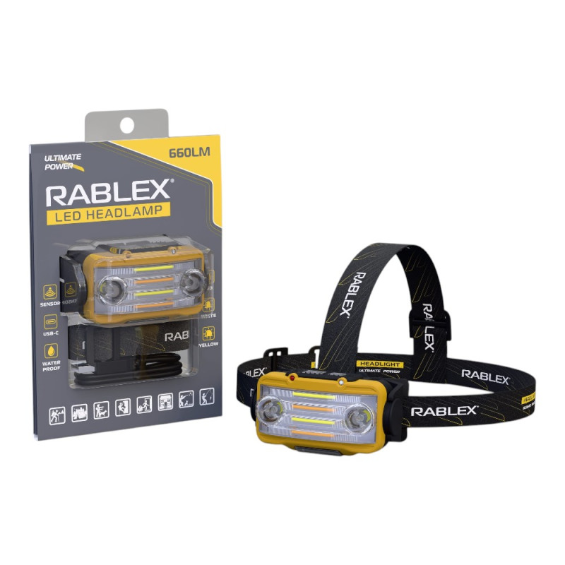 Ліхтарик Rablex RB-977 на голову SENSOR, T6 LED+COB led, Yellow,whiite,RED light, 18650,TYPE-C