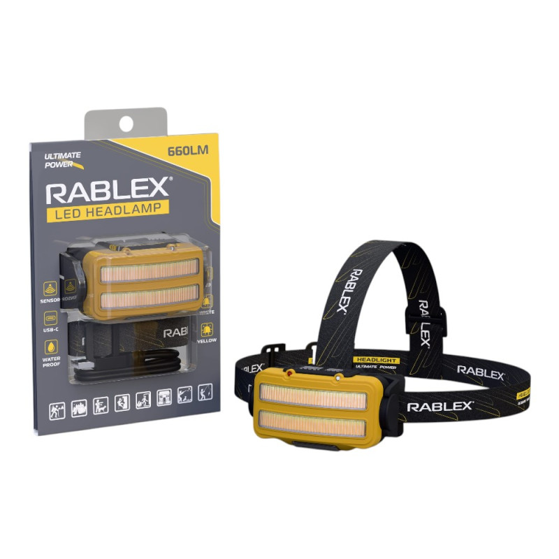 Ліхтарик Rablex RB-979 на голову SENSOR, T6 LED+COB led, Yellow,whiite,RED light, 18650,TYPE-C