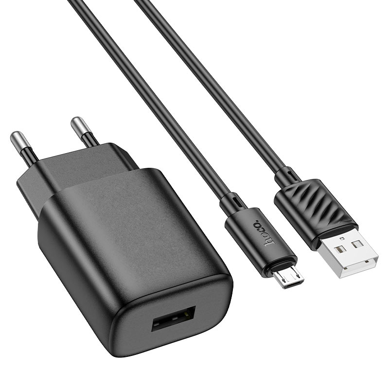 Мережевий зарядний пристрій HOCO C134A Solid single-port charger set 2,4A (Micro) Black
