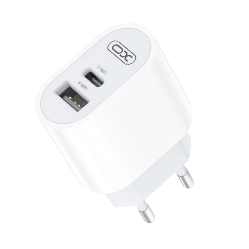 Мережевий зарядний пристрій XO L97 USB A+USB C dual port 2.4A Home charger Білий
