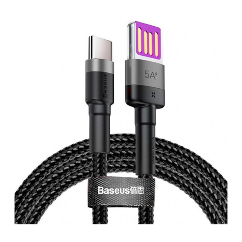 USB кабель Baseus Cafule HW Quick Charging for Type-C 40W/5A/1m. Gray Black CATKLF-PG1