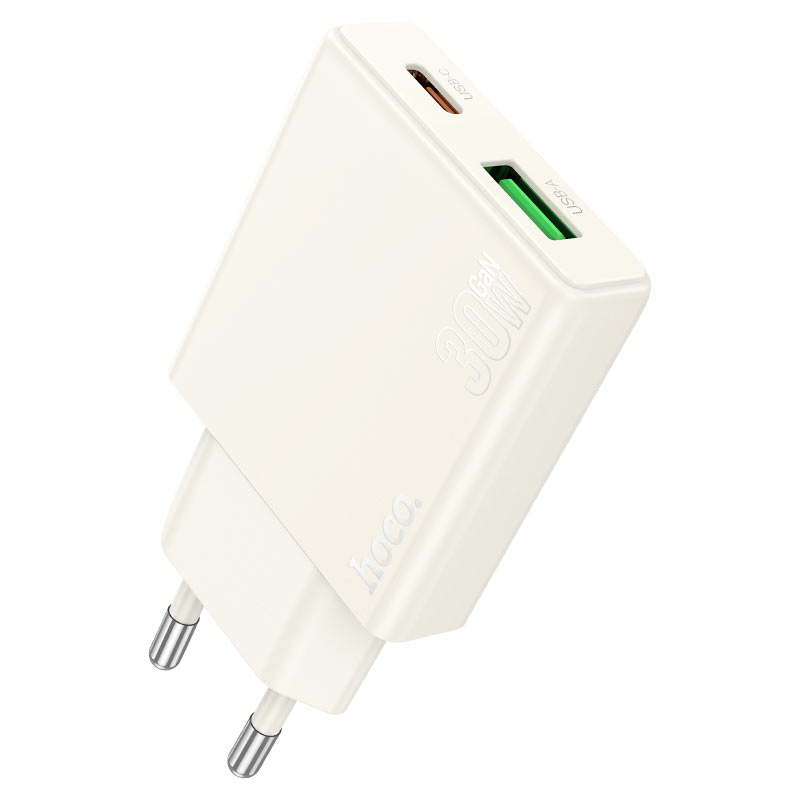 Мережевий зарядний пристрій HOCO N45 Biscuit PD30W+QC3.0 charger Moonlight white