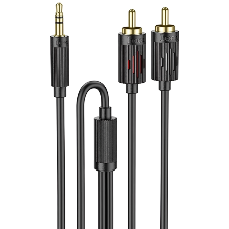 Аудіоадаптер НОСО UPA28 3.5 double lotus RCA audio cable Чорний