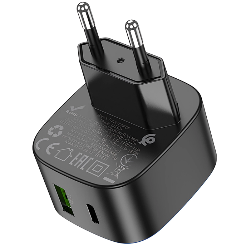 Мережевий зарядний пристрій HOCO CS32A Rise PD20W+QC3.0 charger Black