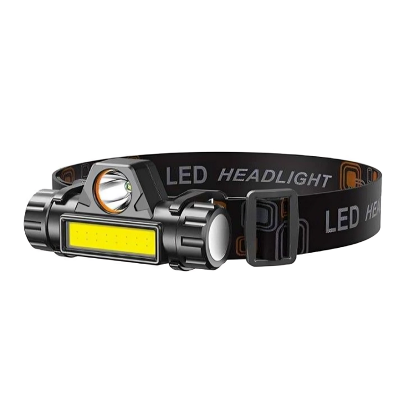 PL  142-1  Ліхтарик налобний акамуляторний XPE+COB  з поворотом на 90`,microUSB