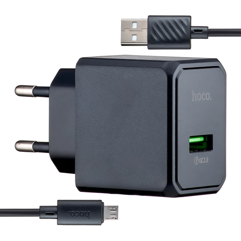 Мережевий зарядний пристрій HOCO CS12A Ocean single port QC3.0 charger set (Micro) cable Black
