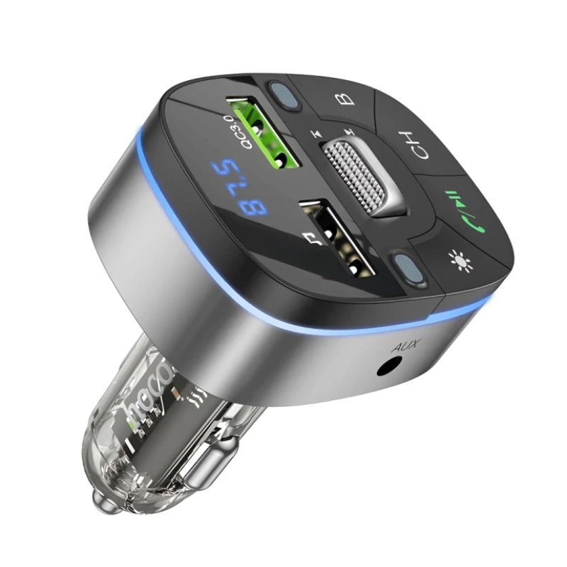 АЗП/ФМ Модулятор HOCO E71 Crystal transparent discovery edition QC3.0/BT5.0 Jazz Black