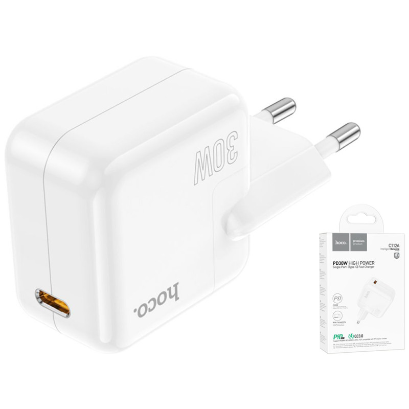 Мережевий зарядний пристрій HOCO C112A Advantage 1USB-C/PD30W/QC3.0/3A White