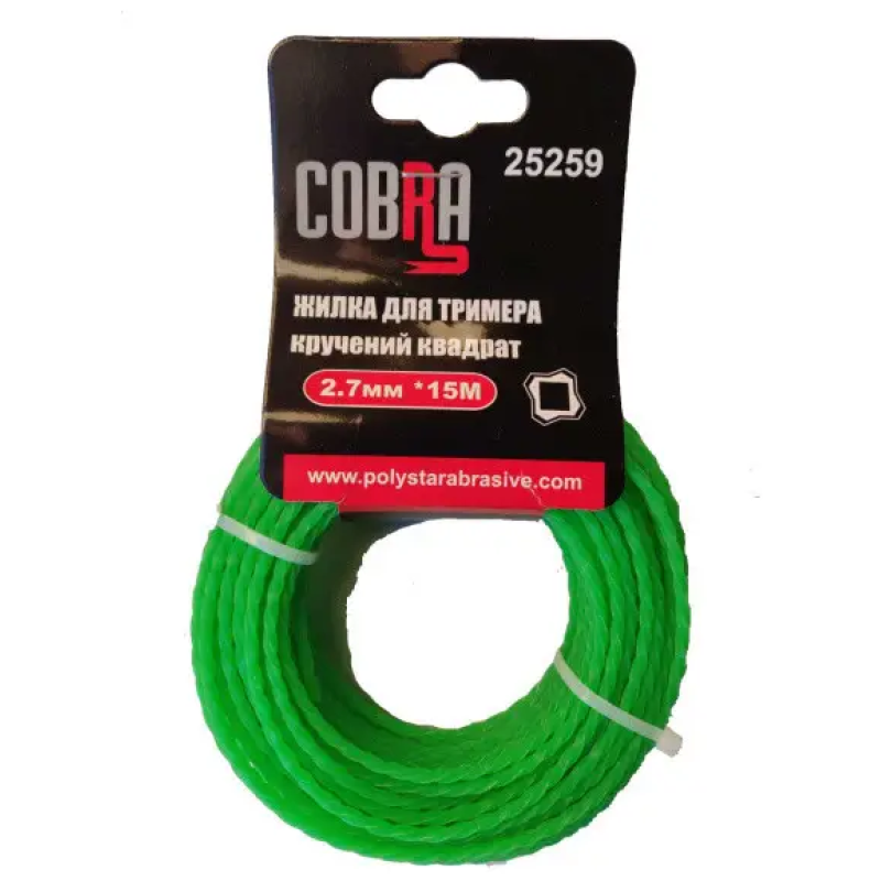 Жилка для тримера, кручений квадрат в перетині, діаметр 2,7мм, довжина 15м ТМ «COBRA»