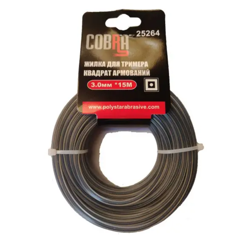 Жилка для тримера, квадрат армований в перетині, діаметр 3,0мм, довжина 15м ТМ «COBRA»