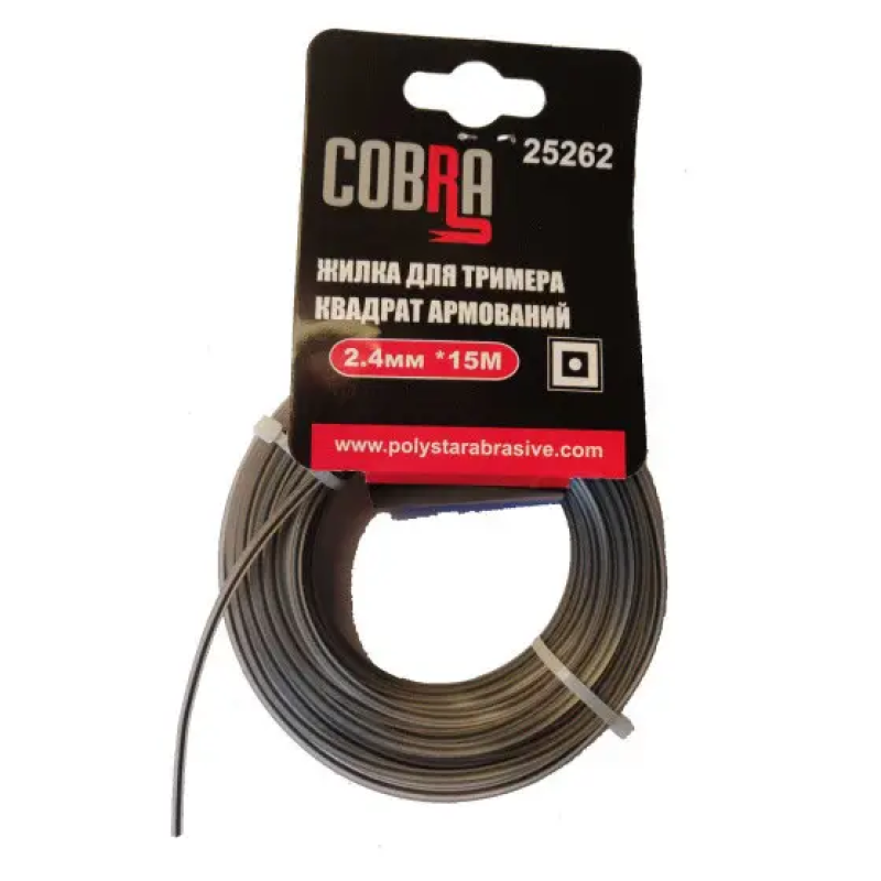 Жилка для тримера, квадрат армований в перетині, діаметр 2,4мм, довжина 15м ТМ «COBRA»