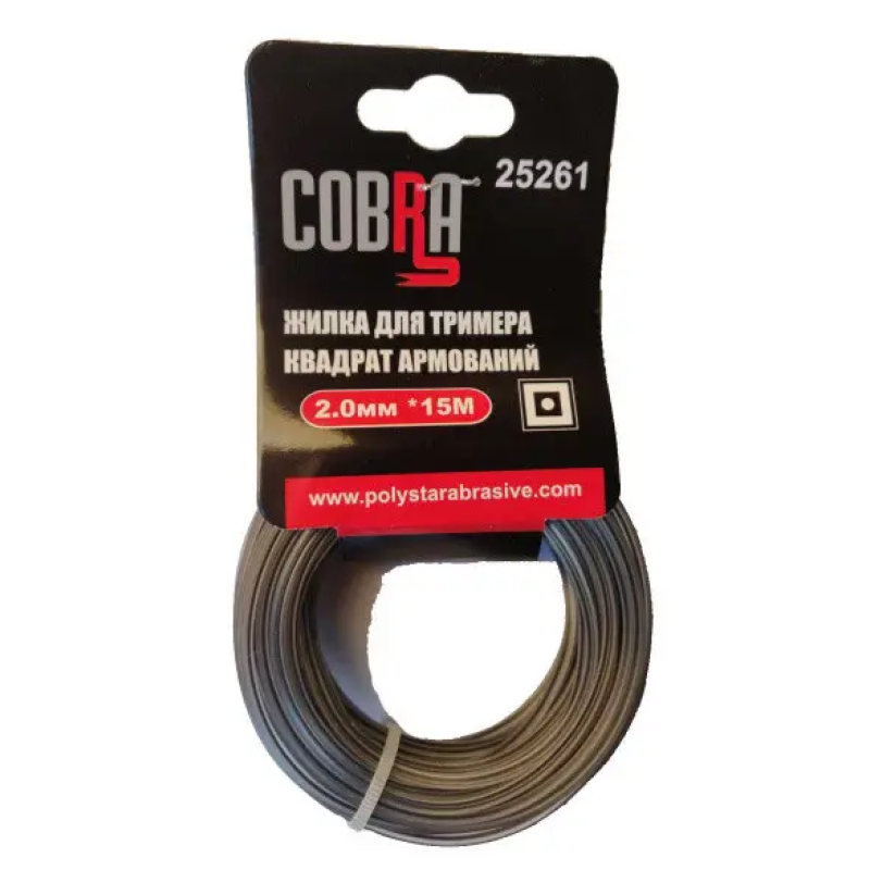 Жилка для тримера, квадрат армований в перетині, діаметр 2,0мм, довжина 15м ТМ «COBRA»