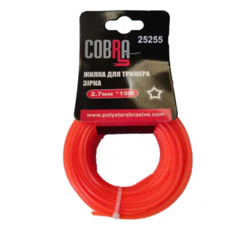 Жилка для тримера, зірка в перетині, діаметр 2,4мм, довжина 15м ТМ «COBRA»