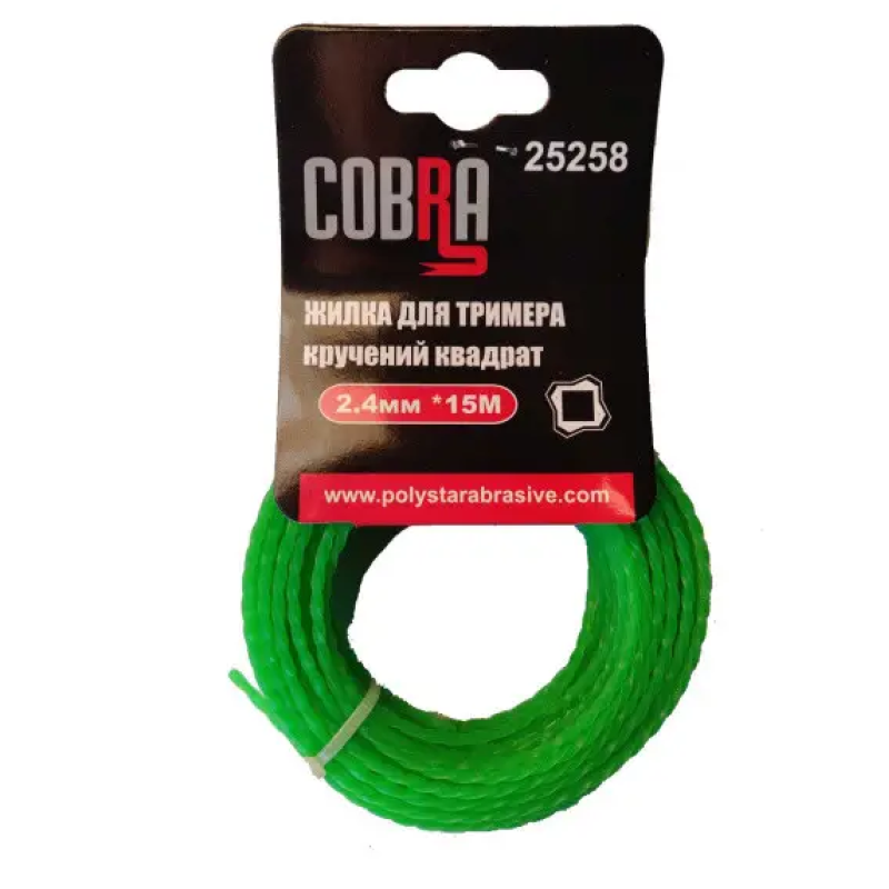 Жилка для тримера, кручений квадрат в перетині, діаметр 2,4мм, довжина 15м ТМ «COBRA»