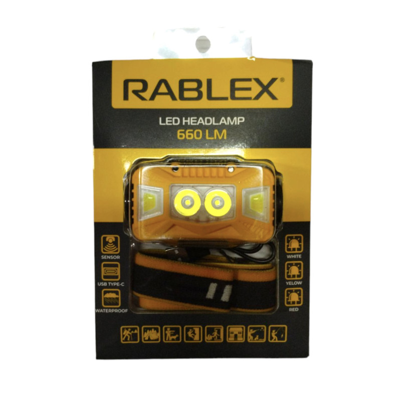 Ліхтарик Rablex RB-961 на голову SENSOR, T6 LED+3030 led, Yellow,whiite,RED light, 18650,TYPE-C