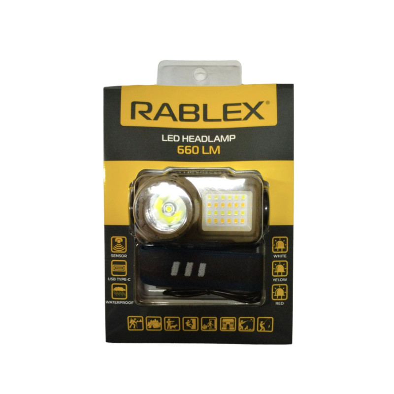 Ліхтарик Rablex RB-953 на голову SENSOR, T6 LED+3030 led, Yellow,whiite,RED light, 18650,TYPE-C