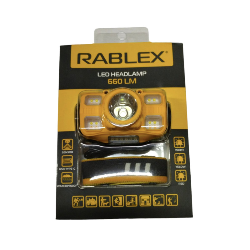 Ліхтарик Rablex RB-963 на голову SENSOR, T6 LED+3030 led, Yellow,whiite,RED light, 18650,TYPE-C
