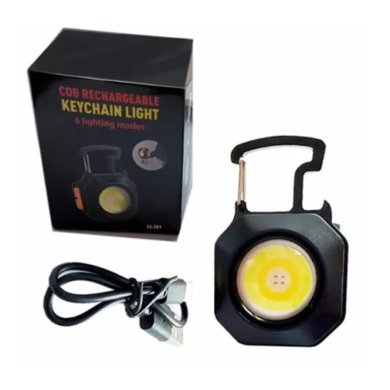 RB  438  Акумуляторний брелок LL-201COB(white+yellow+red)запальничка,карабін, викрутка