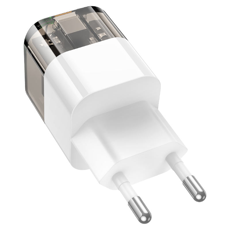 Мережевий зарядний пристрій HOCO C131A Platinum dual-port PD30W+QC3.0 charger transparent black