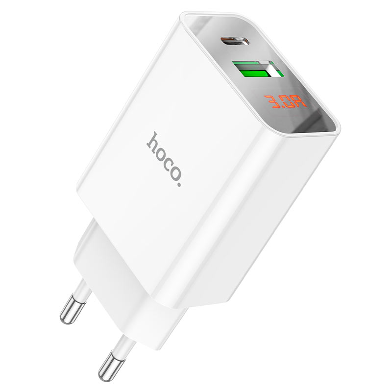 Мережевий зарядний пристрій HOCO C100A PD20W+QC3.0 Charger with LCD 1PD/1USB/20W/PD/QC3.0/3A White