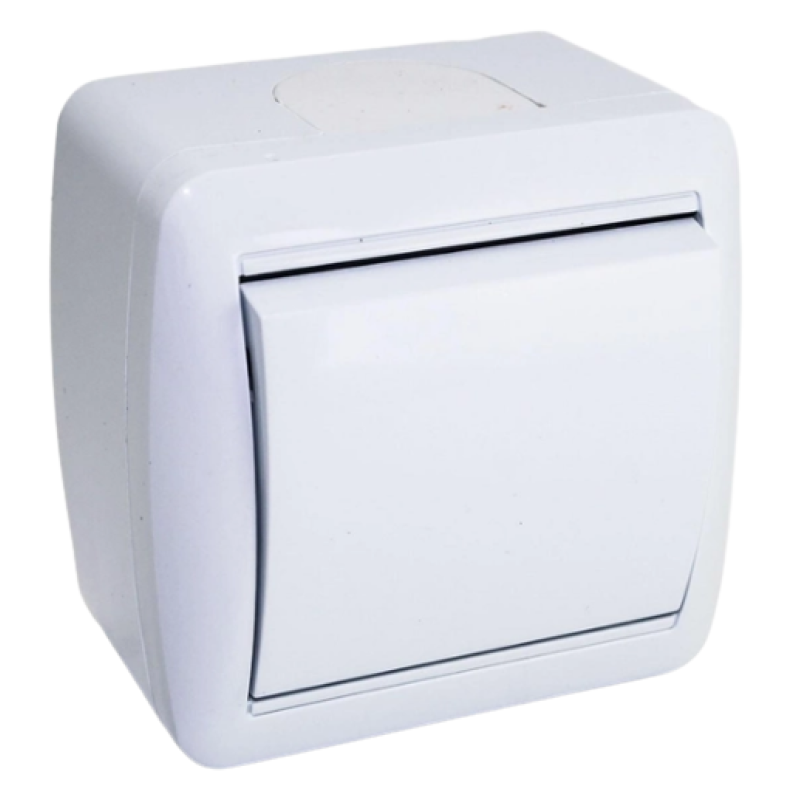 Вимикач накладний Quantum одноклавішний бризкозахищений білий, 1шт/уп