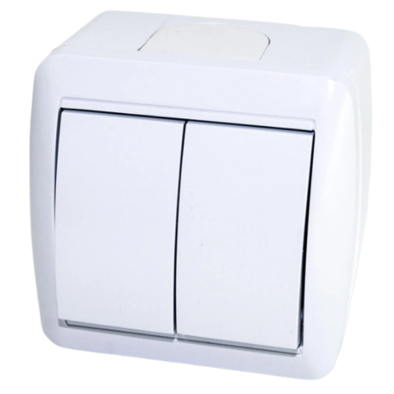 Вимикач накладний Quantum двоклавішний бризкозахищений білий, 1шт/уп