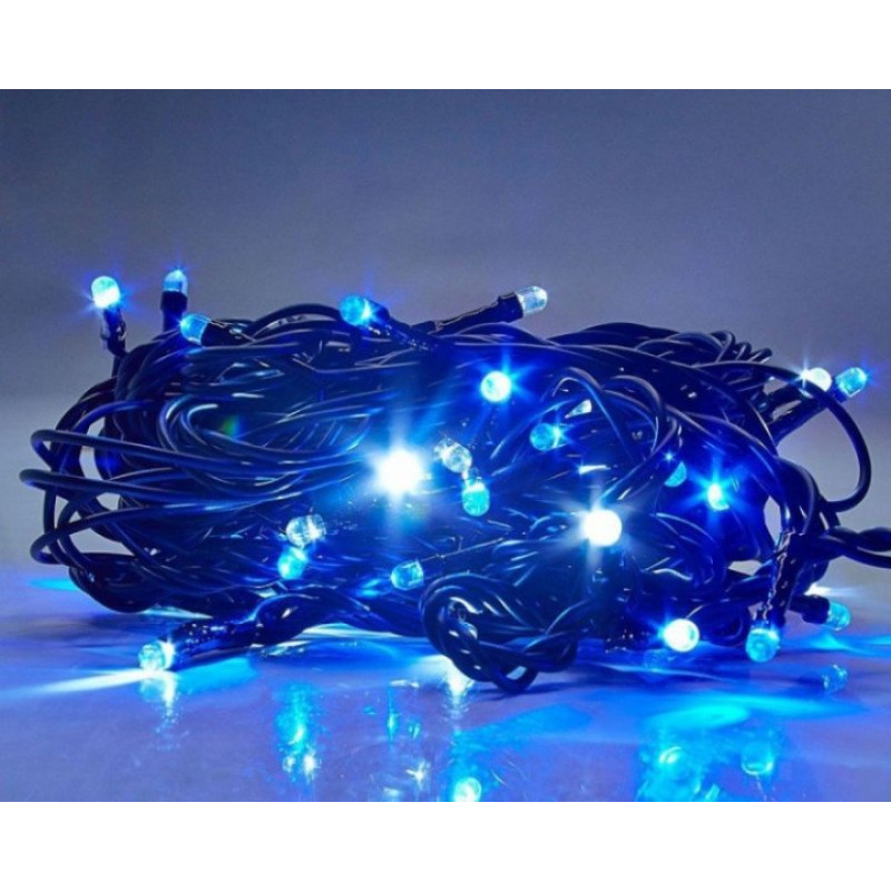 Гірлянда 100 LED ЧОРНИЙ дріт Синя, ЛІНЗА, коробка 3-101