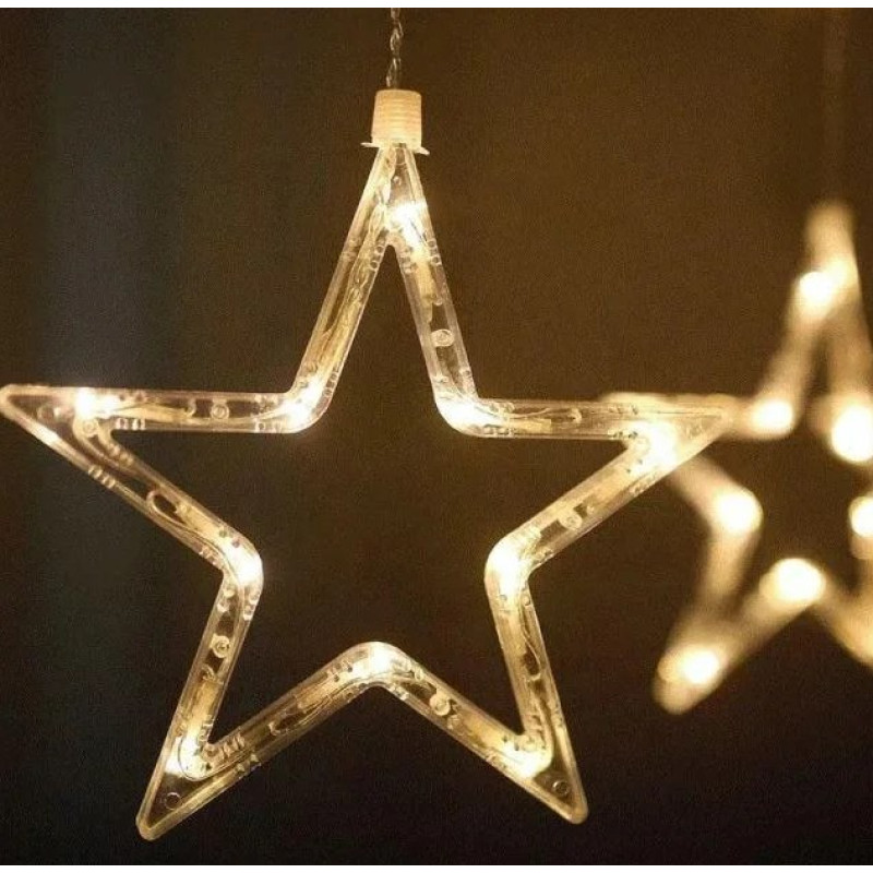 Гірлянда штора 5 великих зірок + 5 маленьких зірок 10 доріжок 1,5м Теплий білий 33-6