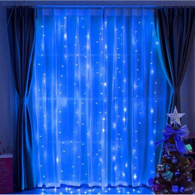 Гірлянда 240 LED ВОДОПАД (ШТОРА) прозорий провід Синя, коробка, 2м*2м 8-2