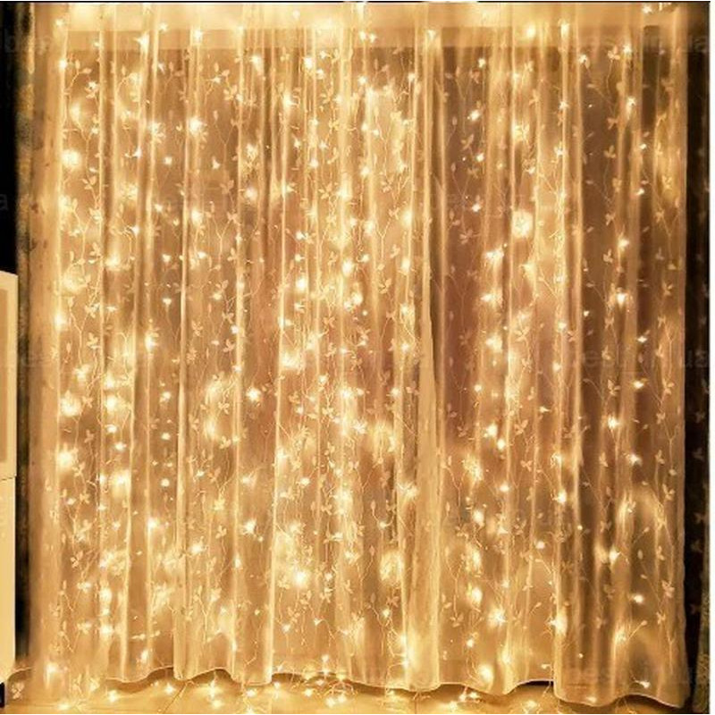 Гірлянда 240 LED ВОДОПАД (ШТОРА) прозорий провід ТЕПЛА БІЛА, коробка, 2м*2м 8-4