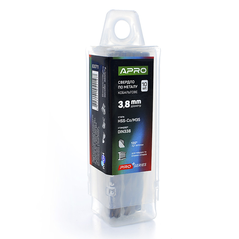 Свердло по металу кобальтове HSS-Co/M35 Ø3.8мм (пач. 10шт.) PRO (APRO PRO)
