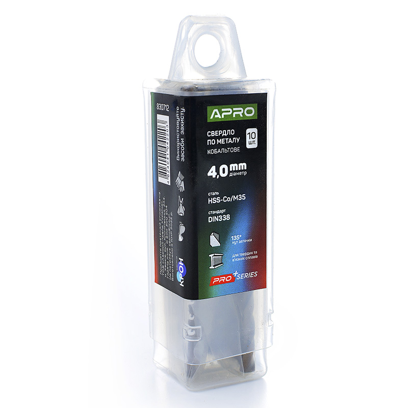 Свердло по металу кобальтове HSS-Co/M35 Ø4.0мм (пач. 10шт.) PRO (APRO PRO)