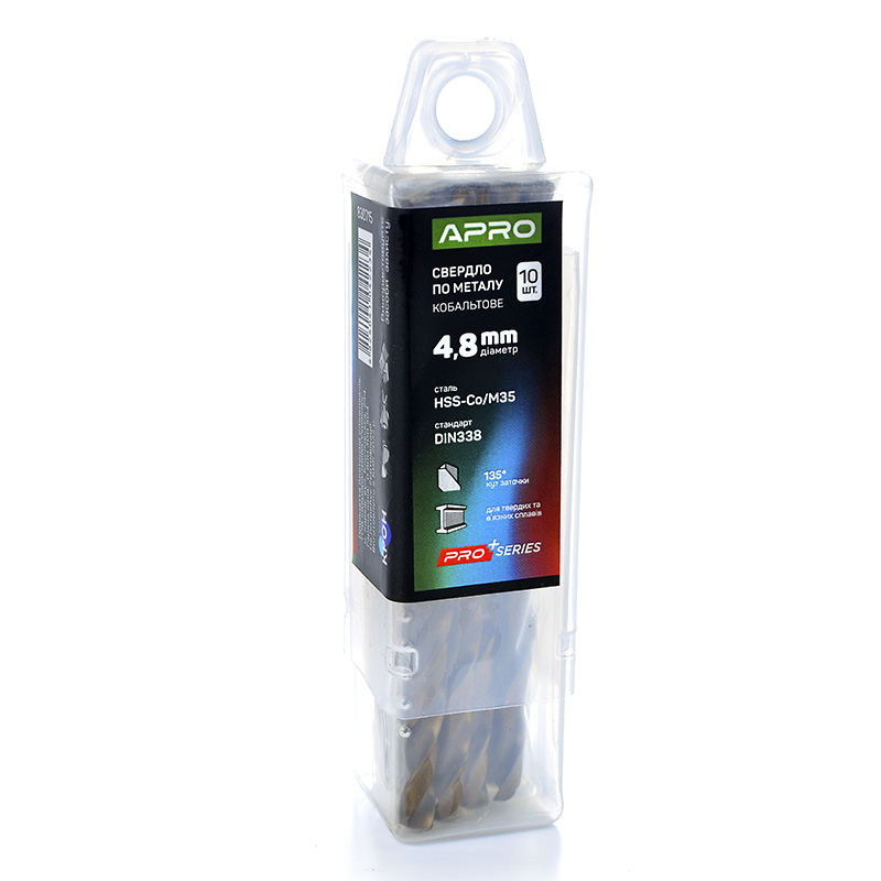 Свердло по металу кобальтове HSS-Co/M35 Ø4.8мм (пач. 10шт.) PRO (APRO PRO)