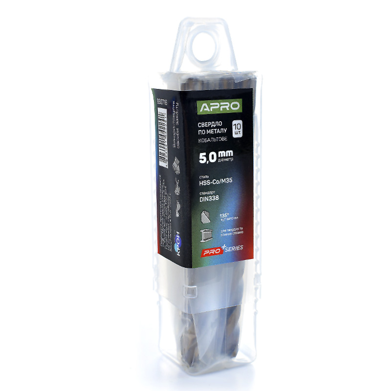 Свердло по металу кобальтове HSS-Co/M35 Ø5.0мм (пач. 10шт.) PRO (APRO PRO)