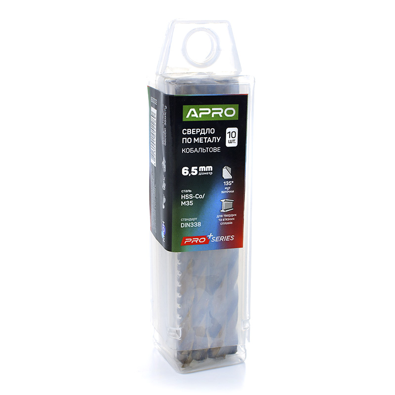 Свердло по металу кобальтове HSS-Co/M35 Ø6.5мм (пач. 10шт.) PRO (APRO PRO)