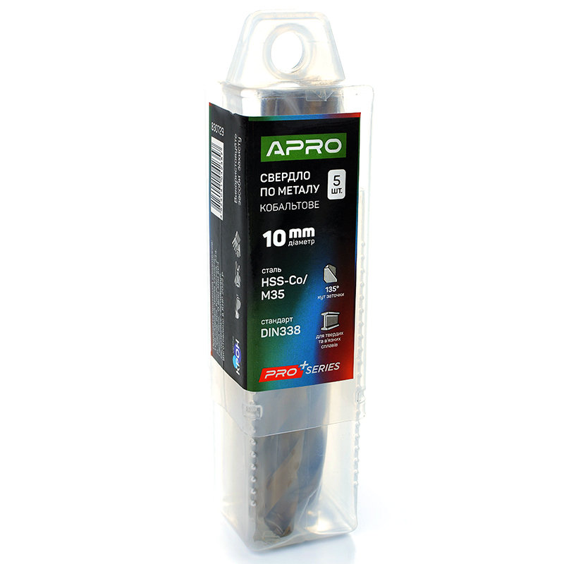 Свердло по металу кобальтове HSS-Co/M35 Ø10.0мм (пач. 5шт.) PRO  (APRO PRO)