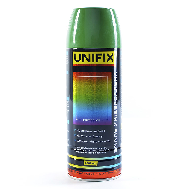 Емаль універсальна акрилова RAL 6002 Зелена листяна глянсова 400 мл (UNIFIX) 