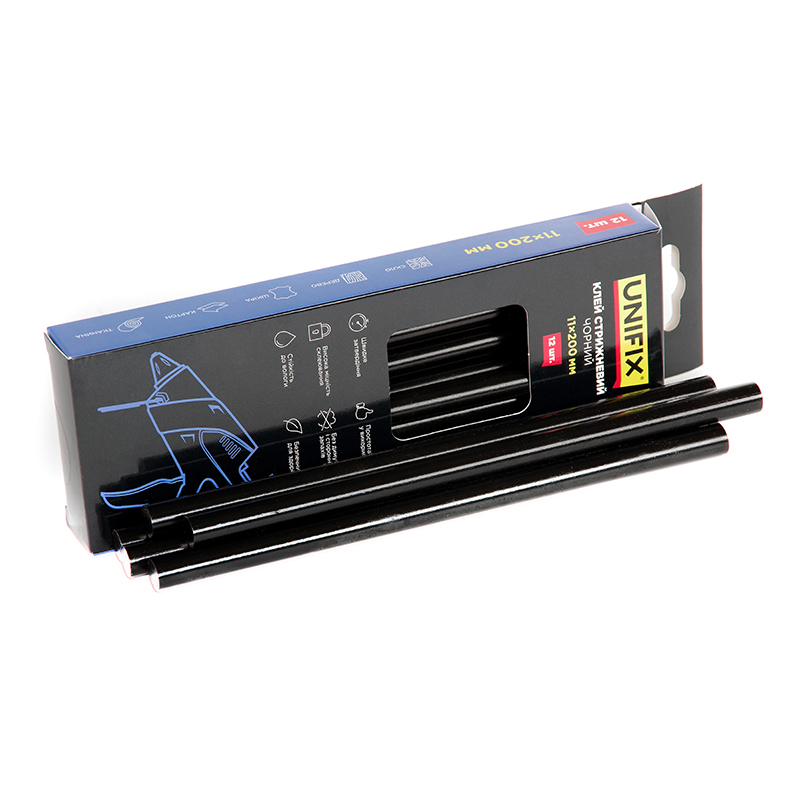 Клей стрижневий чорний 11.0х200 мм 12 шт (коробок)  (UNIFIX)