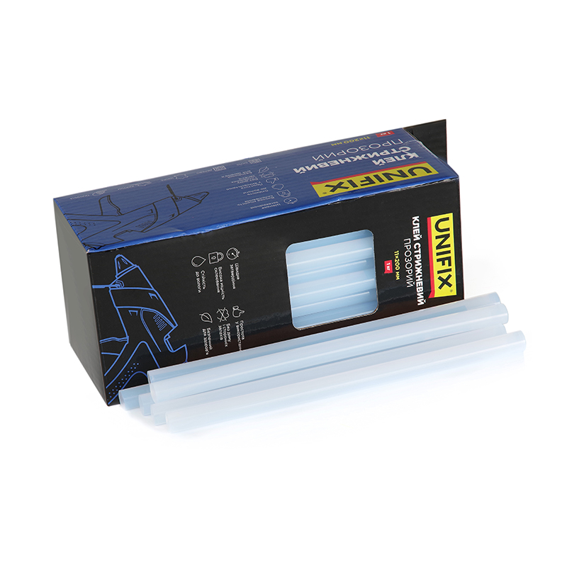 Клей стрижневий прозорий 11.0х200 мм 1 кг (50 шт) (коробок)  (UNIFIX)