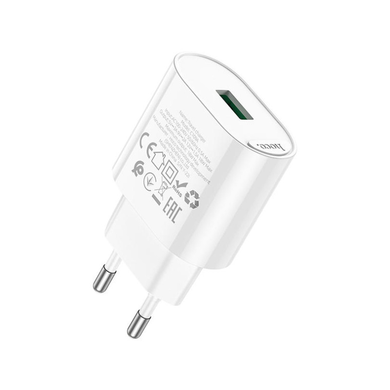 Мережевий зарядний пристрій HOCO C109A Fighter 1USB/18W/QC3.0 White